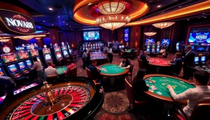 Excited players enjoying various games at NOVA88 casino, showcasing vibrant gambling atmosphere.