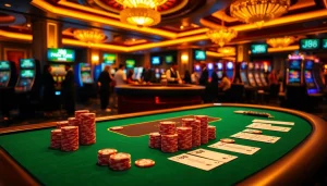 Experience the thrill of J88 gambling at a vibrant casino table with poker chips and cards.