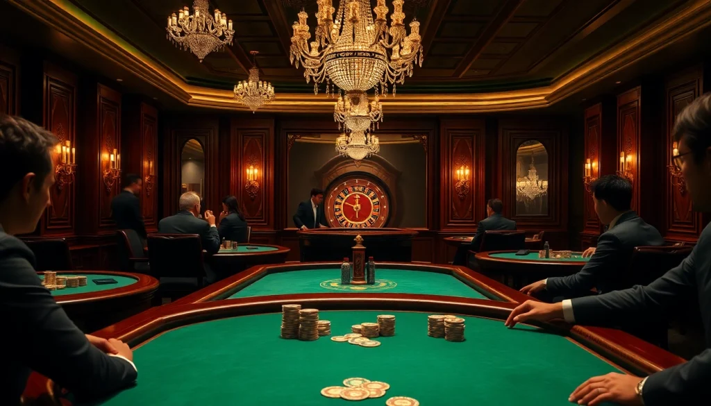 Players strategizing in a BDTK666 poker room with luxurious décor and exciting energy.