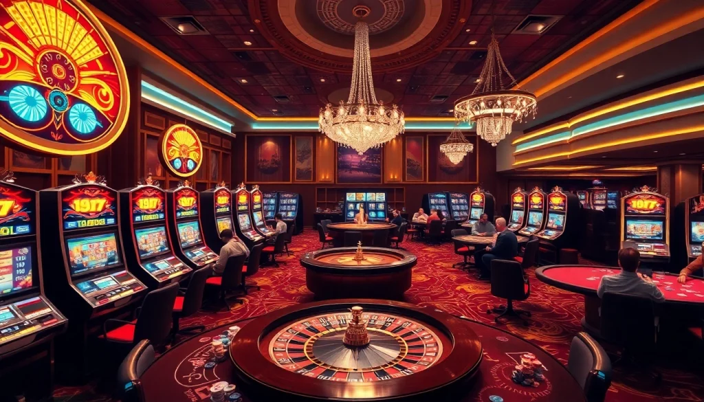 Players enjoying exciting games at KP 88 casino with vibrant slot machines and poker tables.