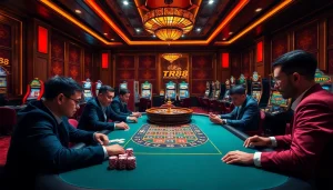 Experience high-stakes poker action at a luxurious casino featuring TR88 gaming elements.