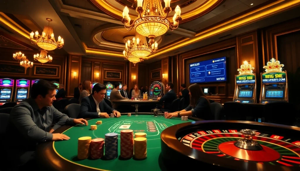 Players at a vibrant casino table engaging in high-stakes gambling at MV66.com, surrounded by excitement.