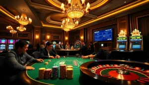 Players at a vibrant casino table engaging in high-stakes gambling at MV66.com, surrounded by excitement.