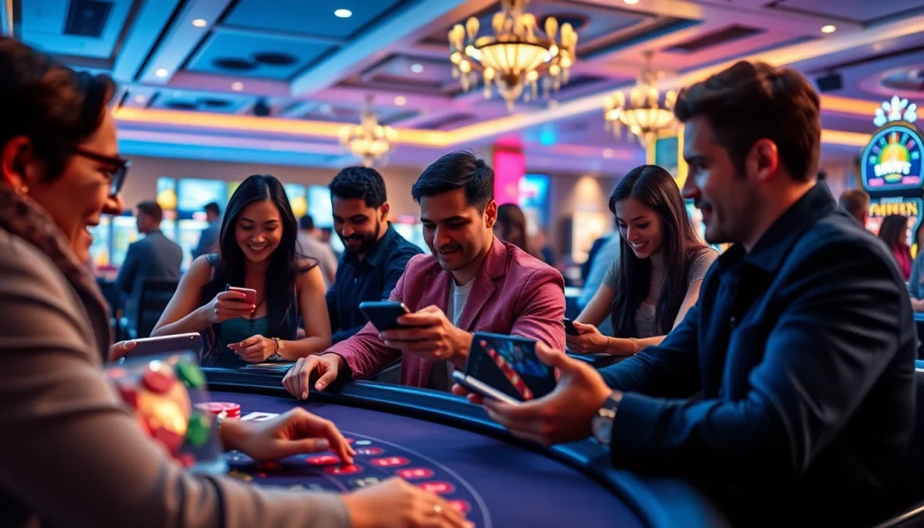 Engaged players enjoying diverse games at sbobet.dance, showcasing a vibrant online casino atmosphere.