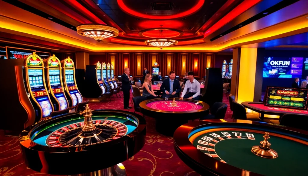 Experience the thrill of play at https://okfun.uk.net/ with vibrant casino visuals showcasing slot machines and poker.