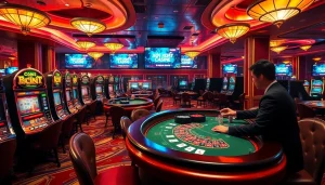 Xôi Xoài TV gaming scene with vibrant casino atmosphere featuring roulette, poker chips, and esports excitement.