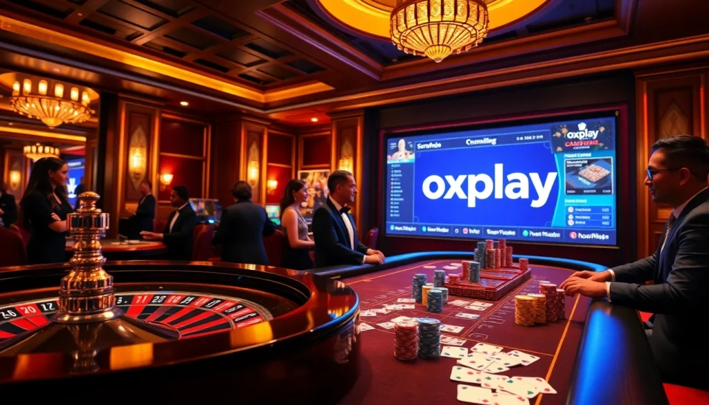 Experience oxplay thrills at a luxurious casino table with roulette and poker chips.