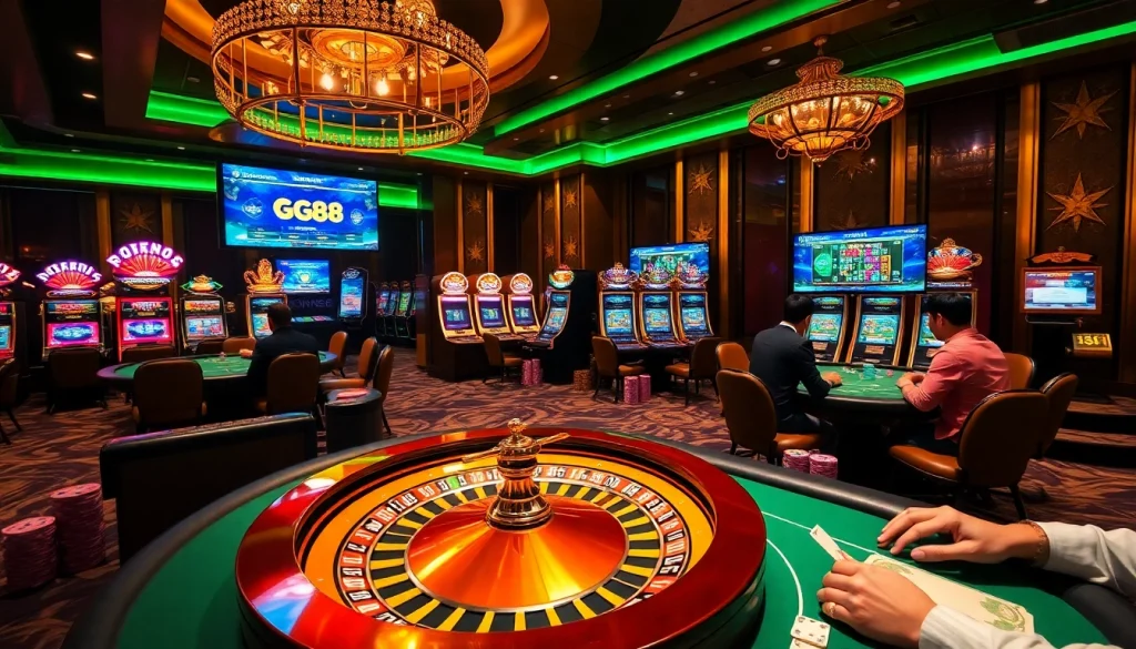 Players betting at a luxurious casino table, experiencing the thrill of gg88 gaming.