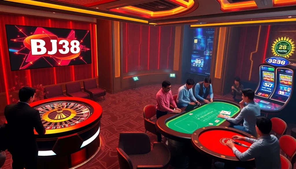 BJ38 online gambling scene showcasing vibrant slot machines and engaging players