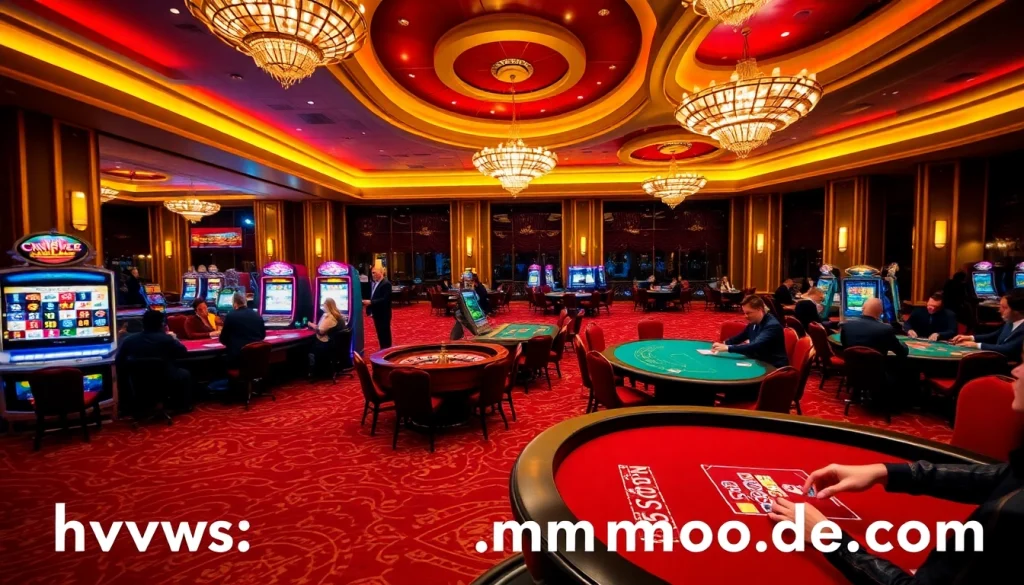 Exciting casino scene at https://mmoo.de.com featuring a bustling roulette table and vibrant poker action.
