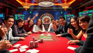 Experience the excitement of MM88 casino with an engaging poker scene filled with anticipation and luxury.
