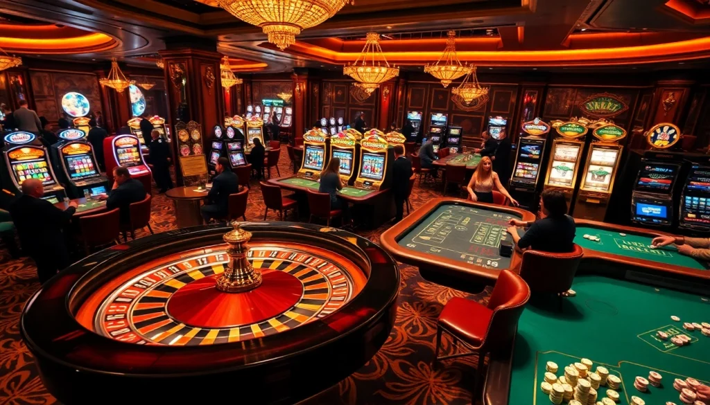 Players engaging in thrilling game vmax action on a luxurious casino floor with vibrant games.