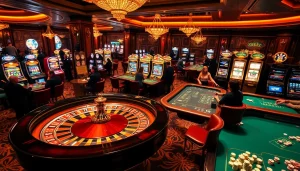 Players engaging in thrilling game vmax action on a luxurious casino floor with vibrant games.