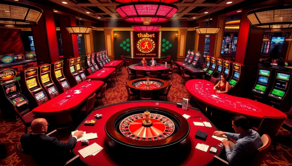 Experience the thrill of thabet casino with vibrant gambling tables and slot machines.