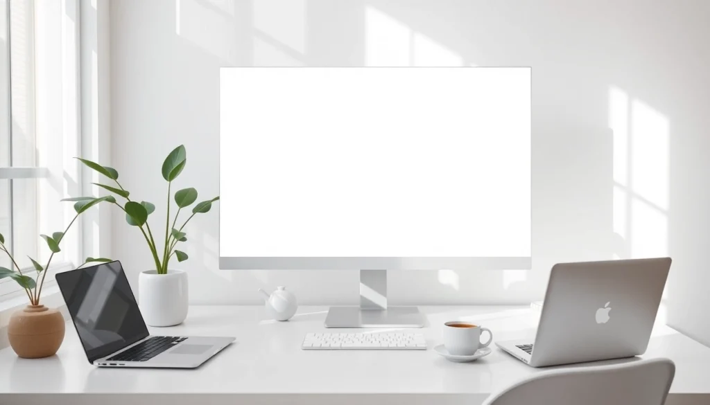 Bright beyaz ekran displayed on a modern desk for improved focus and productivity lighting.