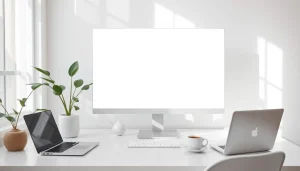 Bright beyaz ekran displayed on a modern desk for improved focus and productivity lighting.