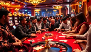 The hidden wiki dark web themed casino scene showcasing an engaging poker game with vibrant players and colorful chips.