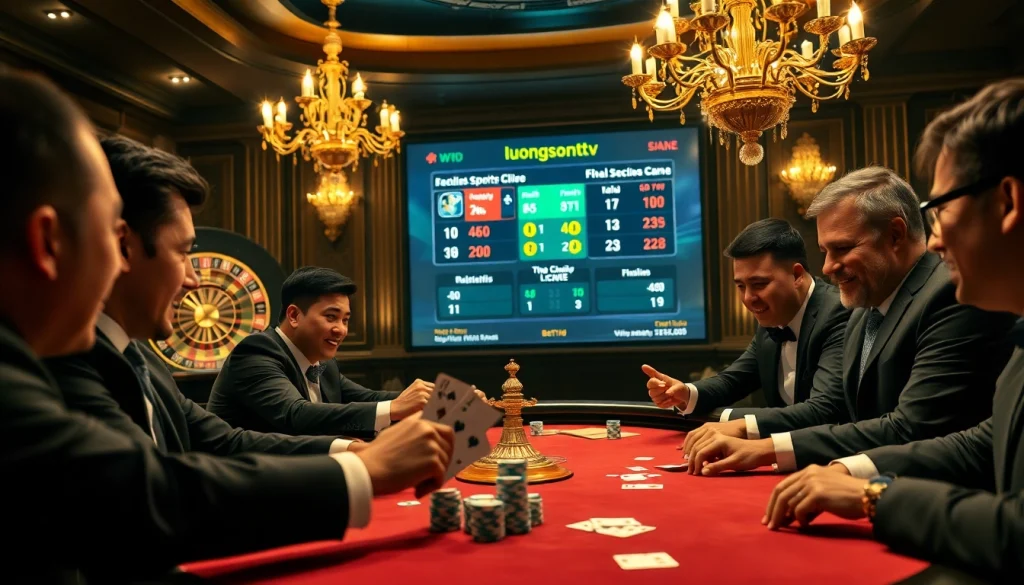 Experience high-stakes poker and live scores from luongsontv in a luxurious casino setting.