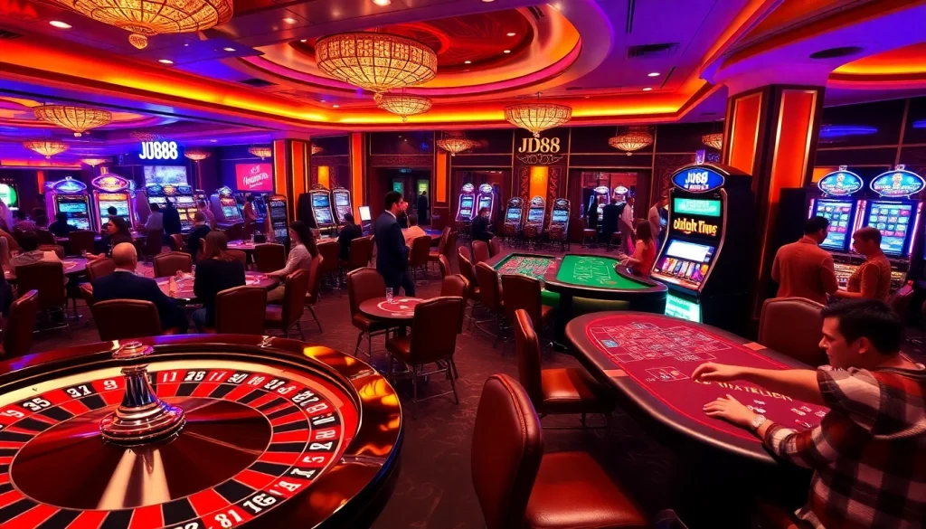 Trải nghiệm cảm giác hồi hộp khi chơi JD88 với bàn chơi sôi động, chip cược và những màn casino đầy thú vị.