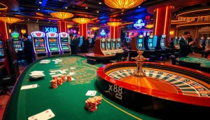 Capture the excitement of betting at nhà cái x88 with vibrant casino tables and enthusiastic players.
