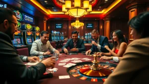 SODO-themed casino table with poker chips and playing cards during an exciting game.
