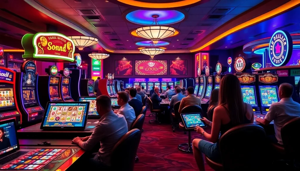 Exciting gaming environment showcasing HH666 online casino with live dealers and vibrant slot machines.