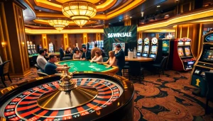 Excited players enjoying games at 56WIN.SALE casino tables full of action and luxury.