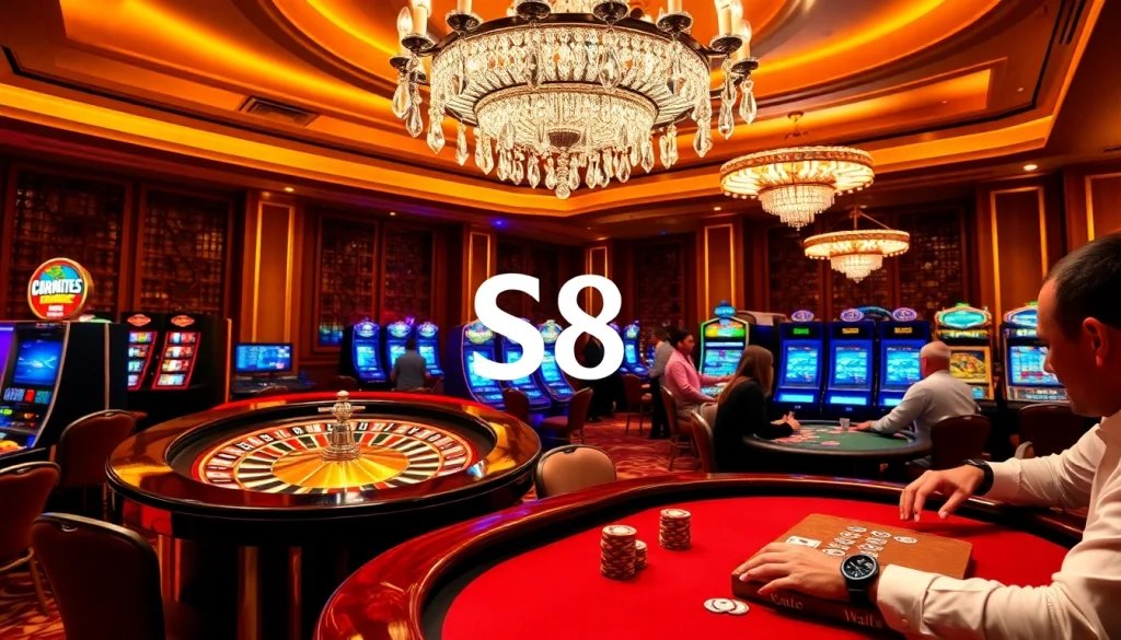 Players engaging in thrilling games at the S8 Casino, highlighting poker chips and roulette.