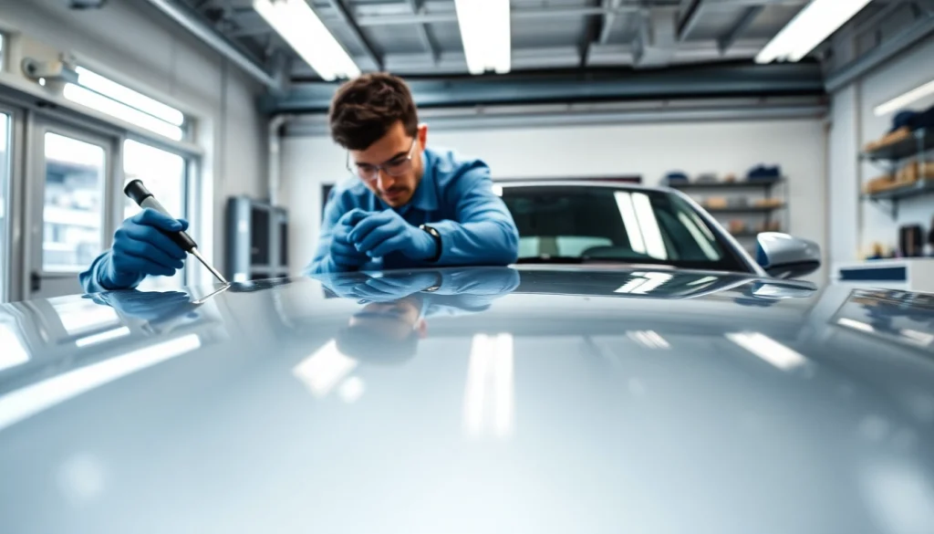Ceramic coating near me application in a professional auto detailing garage.