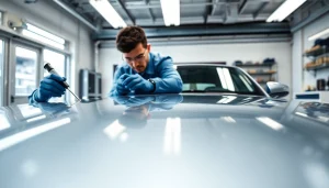 Ceramic coating near me application in a professional auto detailing garage.