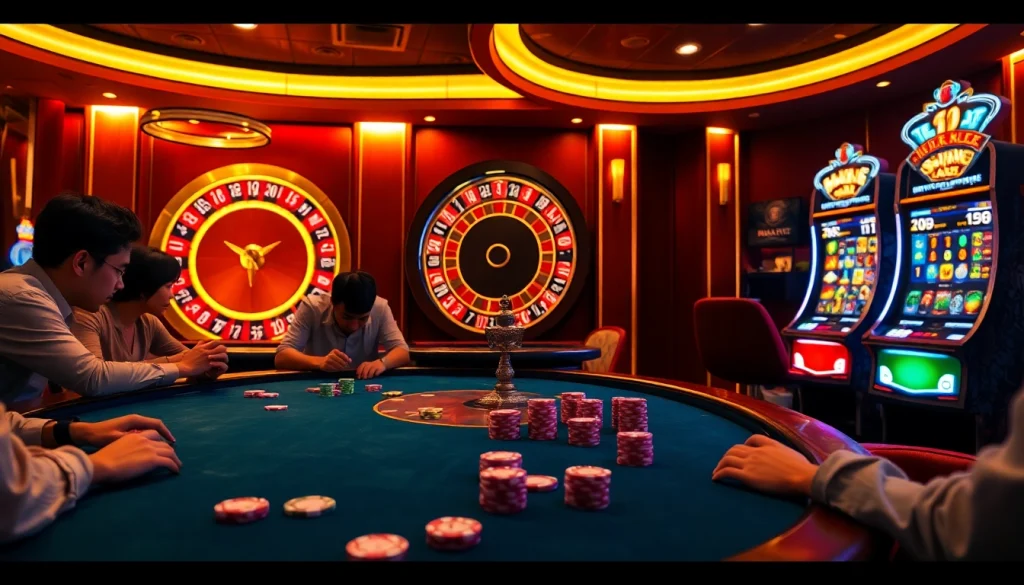 Join the excitement at nhà cái xx88's vibrant casino scene with players enjoying poker and roulette.