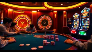 Join the excitement at nhà cái xx88's vibrant casino scene with players enjoying poker and roulette.