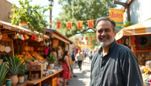 Clarksburg marketplace bustling with local artisans showcasing crafts and vibrant colors.