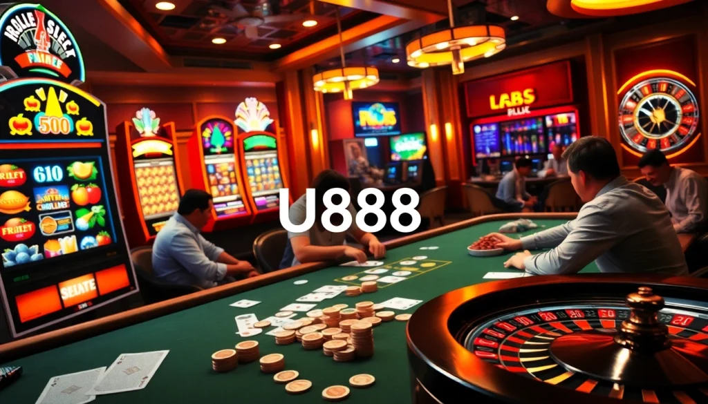 Experience thrilling casino action with U888’s vibrant gambling atmosphere, featuring poker and slot machines.