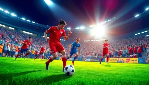 ดูผลบอลไทยที่สนามฟุตบอลที่มีนักดำน้ำในสนามและแฟนๆในพื้นหลัง