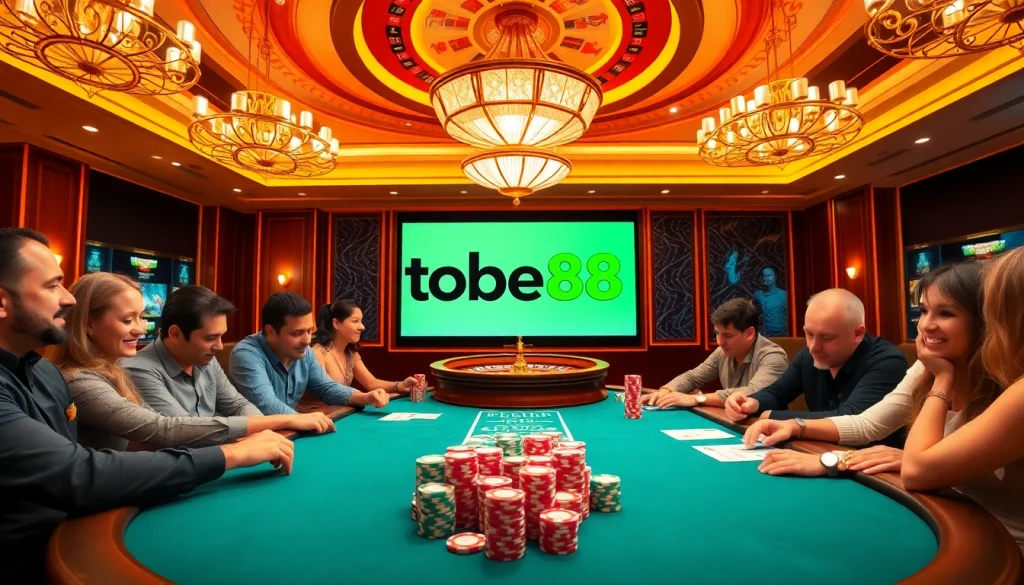 Engaging poker players enjoying the exciting atmosphere at tobet88 casino.