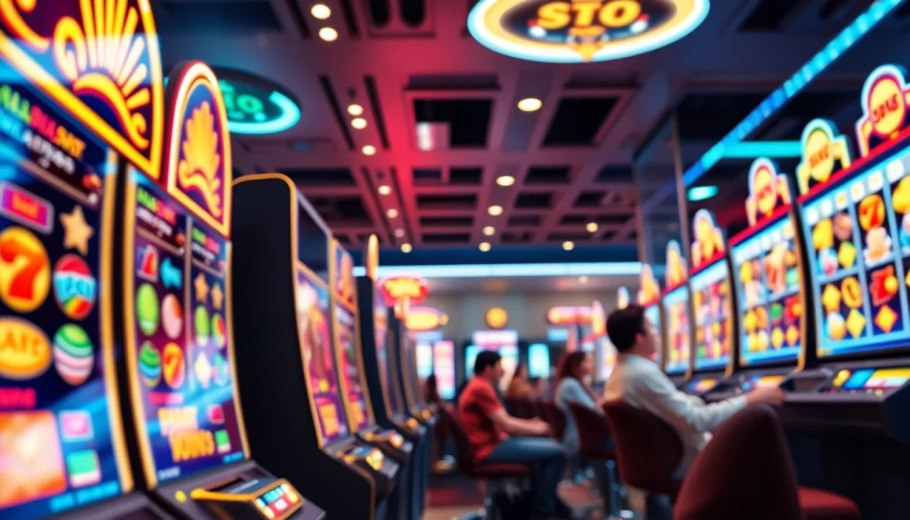 Exciting scene of ulat123 slot gamers engaged in thrilling gameplay with vibrant graphics.