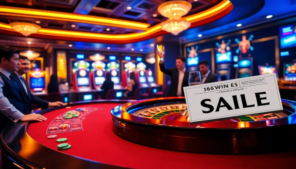 Players celebrate their wins at a casino featuring 56WIN.SALE betting slips and vibrant roulette action.