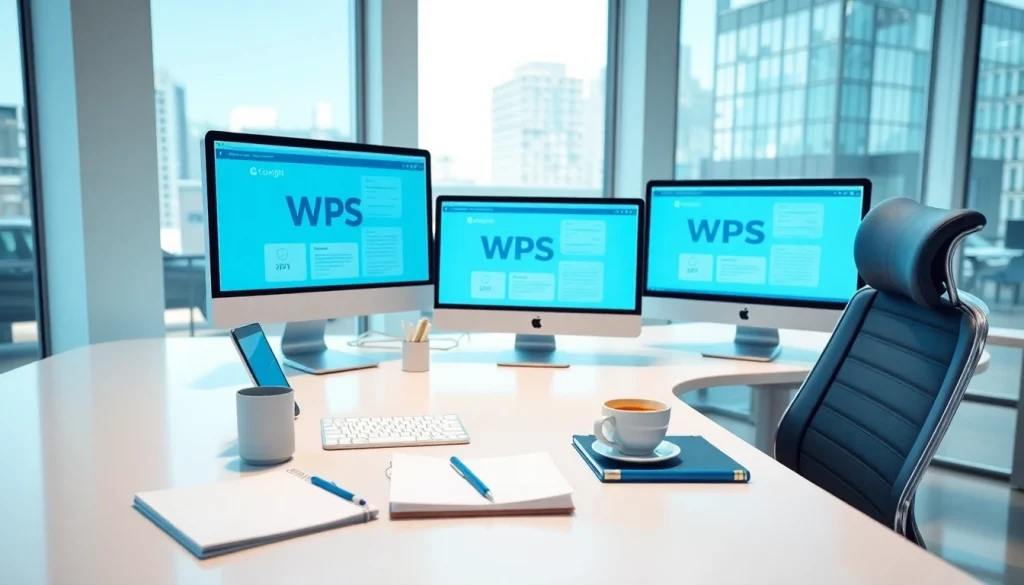 现代工作空间的数字设备上显示的 WPS 办公套件界面。