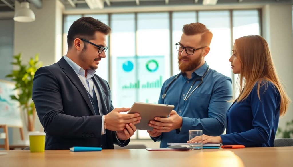 Hire reps by industry in a dynamic office environment showcasing collaboration and diverse industries.