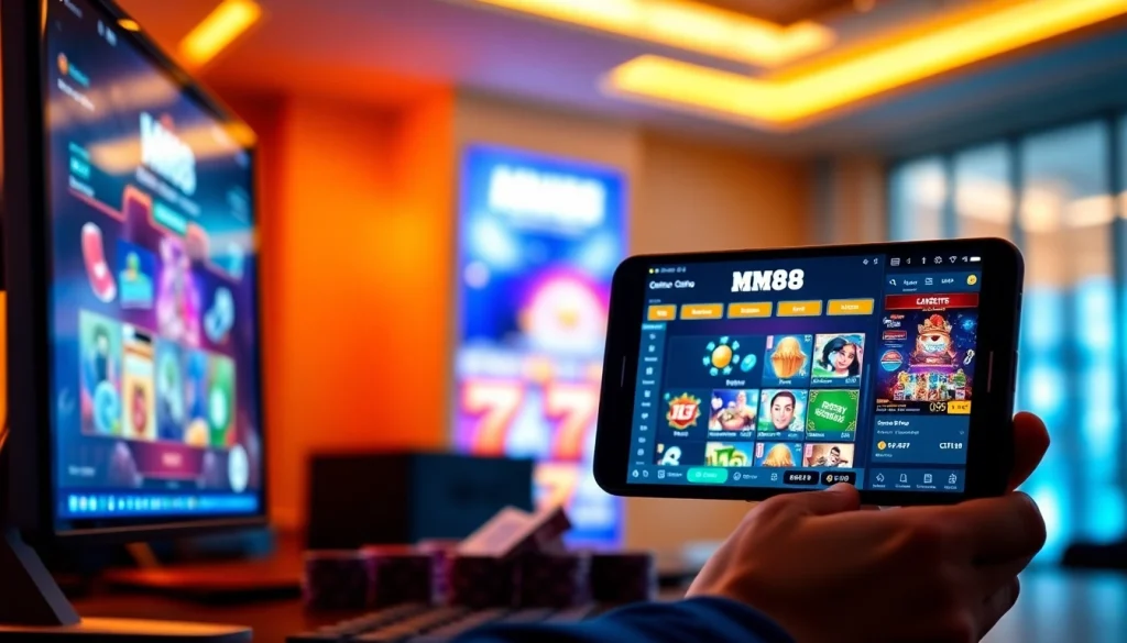 Experience MM88's vibrant online casino environment on desktop and mobile, showcasing thrilling games and user-friendly design.