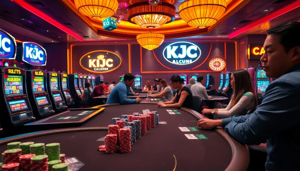 KJC members enjoy an exciting night at the casino, surrounded by poker tables and roulette wheels.