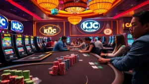KJC members enjoy an exciting night at the casino, surrounded by poker tables and roulette wheels.