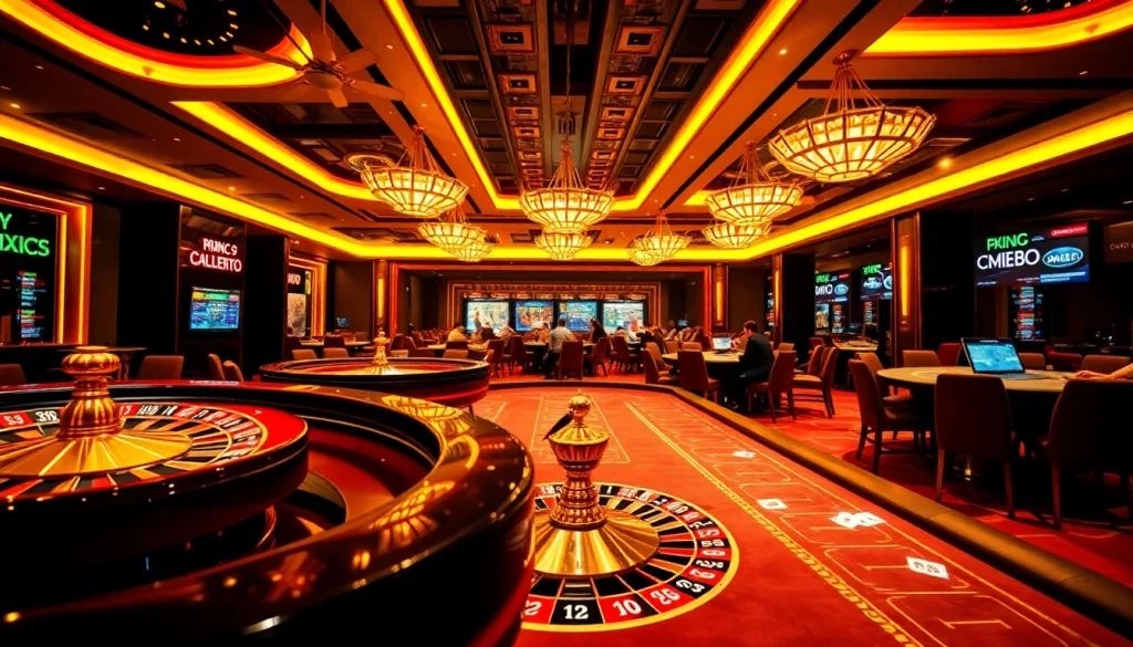 Experience the thrill of gambling at mm88 kjc with a luxurious casino atmosphere featuring roulette and poker tables.