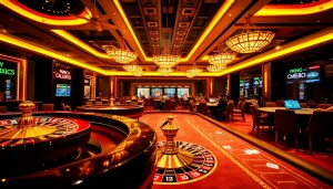 Experience the thrill of gambling at mm88 kjc with a luxurious casino atmosphere featuring roulette and poker tables.