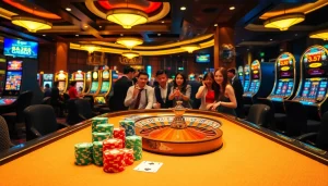 Experience the thrill of 8qbet with vibrant casino visuals featuring poker chips, cards, and roulette.