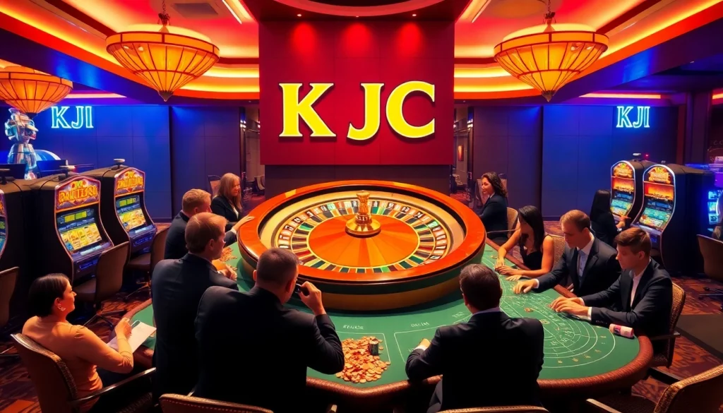 KJC casino with players enjoying roulette and blackjack, showcasing the excitement of gambling.
