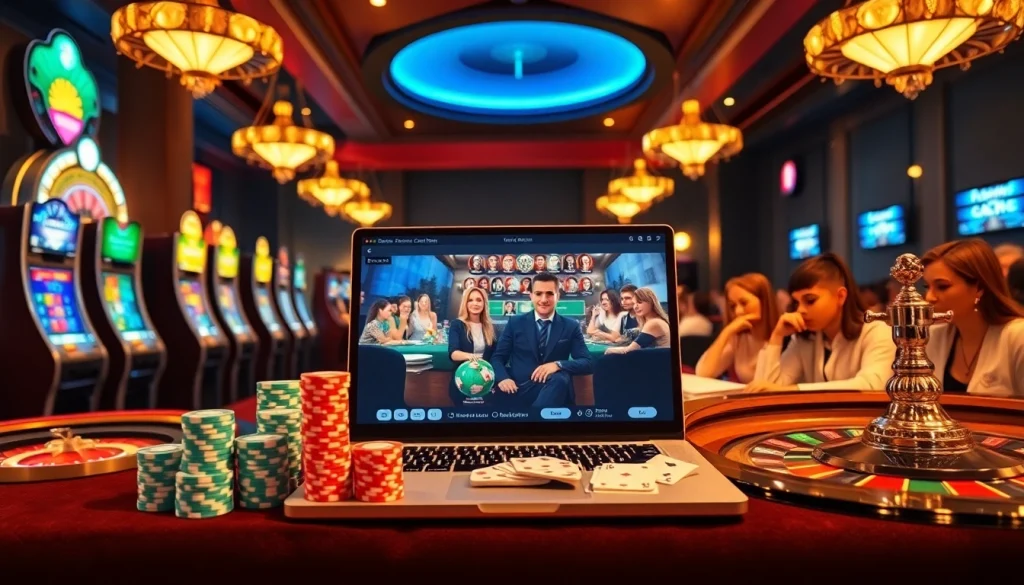 Vivez l'excitation du casino en ligne avec des joueurs à des tables de jeux vibrantes et des machines à sous.