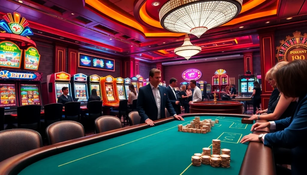 Experience the thrill of gambling at https://thabet77.org/ with an exciting casino scene featuring vibrant tables and slots.