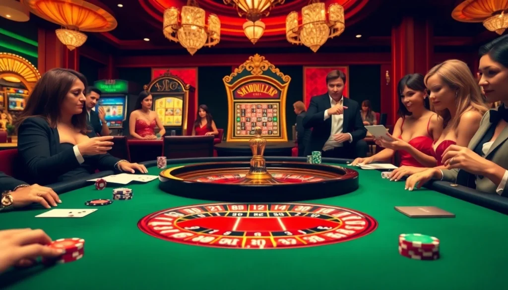 Experience the excitement of 888new with glamorous casino players at roulette and slot machines.